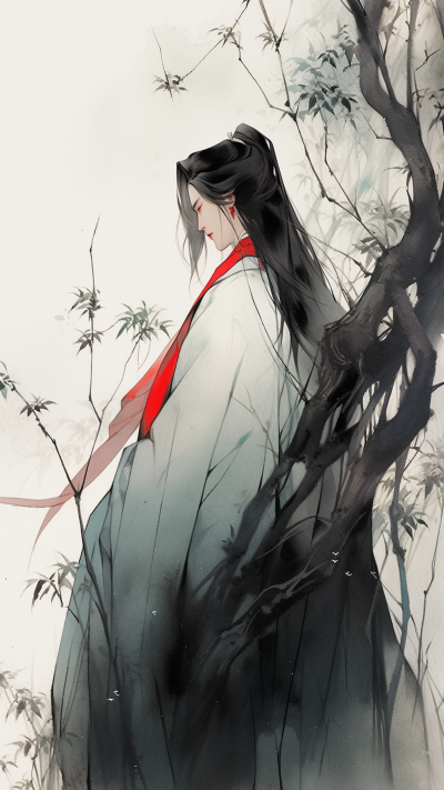 黑色中国风男生插画手机壁纸 模板ID：66250