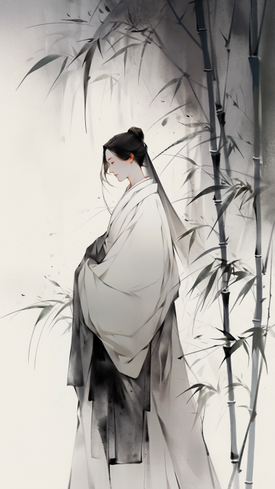 黑色中国风男生插画手机壁纸 模板ID：66251