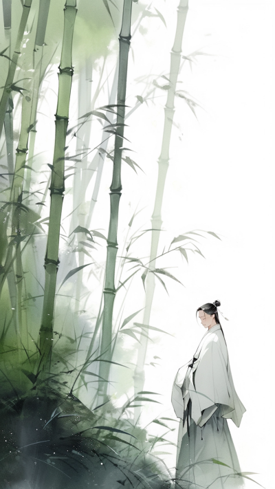 绿色中国风男生插画手机壁纸 模板ID：66244