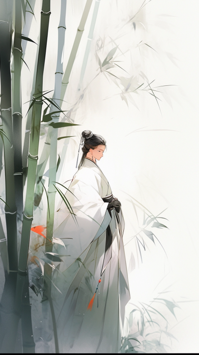 绿色中国风女生插画手机壁纸 模板ID:66242