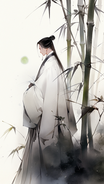 黑色中国风男生插画手机壁纸 模板ID：66235