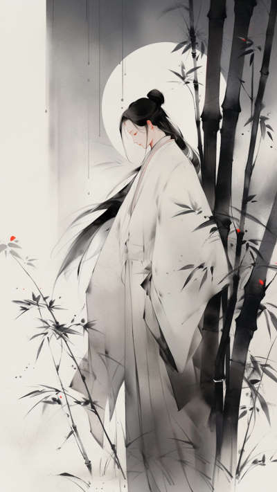 黑色中国风男生插画手机壁纸 模板ID：66234
