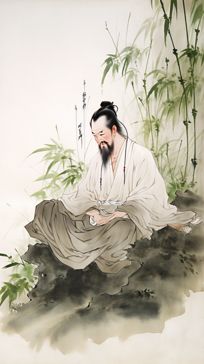 绿色中国风男生插画手机壁纸 模板ID：66227