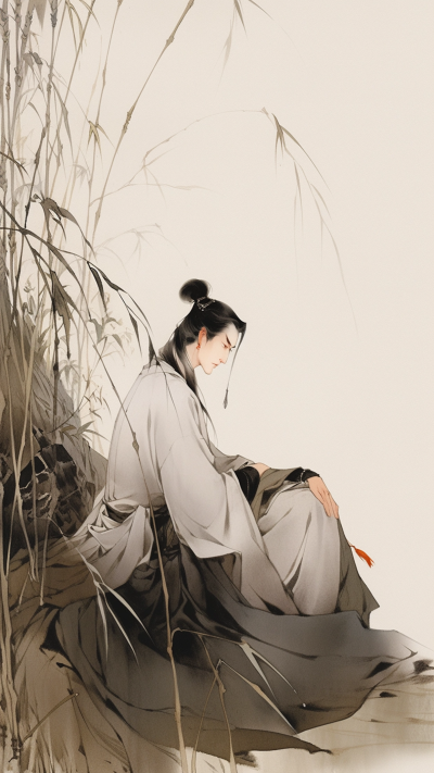 黄色中国风男生插画手机壁纸 模板ID：66226