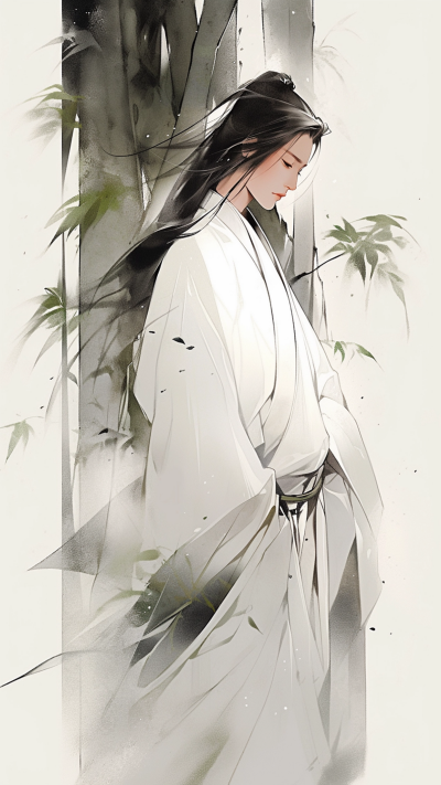 绿色中国风男生插画手机壁纸 模板ID：66225