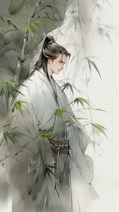 绿色中国风男生插画手机壁纸 模板ID:66224