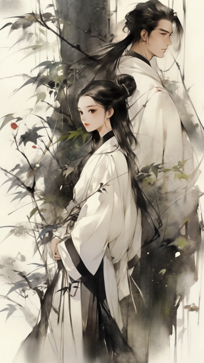 黑色中国风人物插画手机壁纸 模板ID:66216