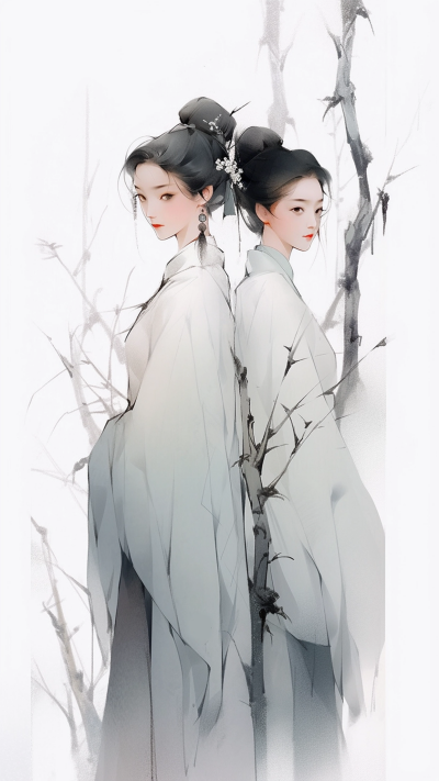 绿色中国风女生手机壁纸 模板ID：66208