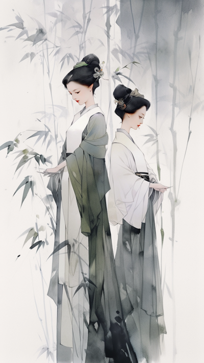 绿色中国风女生手机壁纸 模板ID：66206