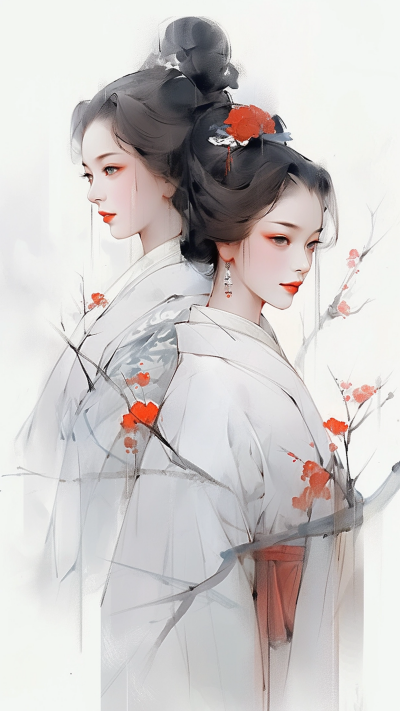 红色中国风女生手机壁纸 模板ID:66205