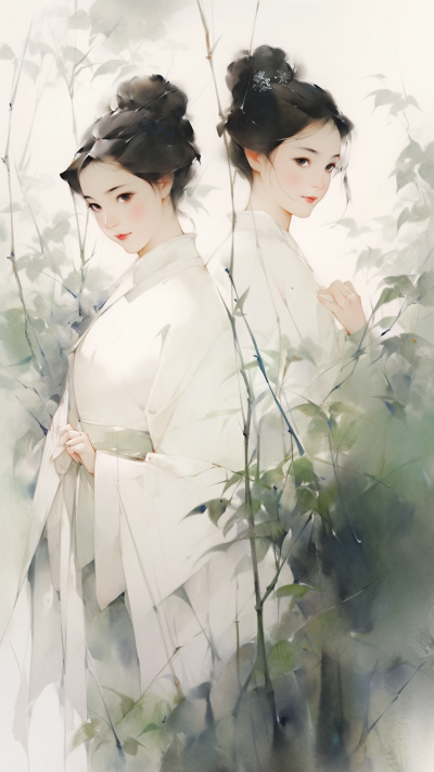 绿色中国风女生手机壁纸 模板ID：66203