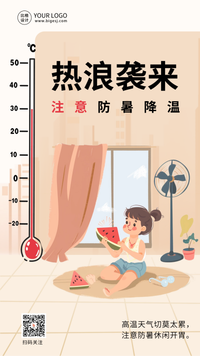 夏季高温注意防暑降温海报 模板ID：66729
