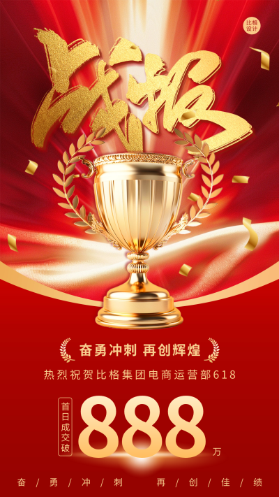业绩战报宣传奖杯商务风海报 模板ID:66810