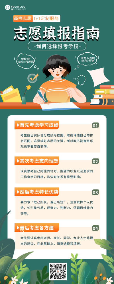 绿色高考志愿指南长图海报 模板ID：67342