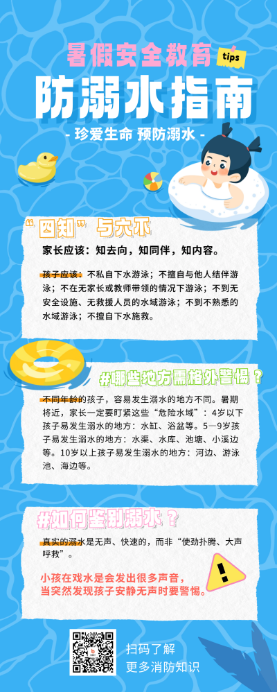 暑期安全教育防溺水指南长图海报 模板ID:68580