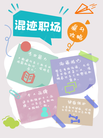 创意拼贴风职场技巧推荐小红书封面 模板ID:67304