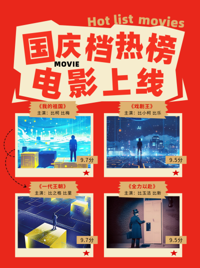 国庆电影推荐小红书封面 模板ID:67970