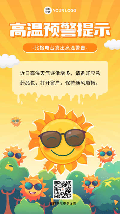 夏季高温预警防暑宣传海报 模板ID:67774