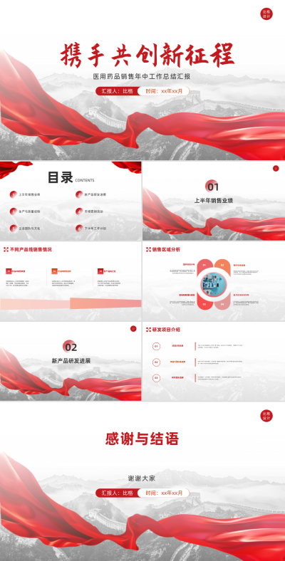 喜庆中国风携手共创新征程医用药品工作总结汇报PPT 模板ID:67815