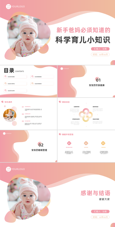 可爱宝宝新手爸妈必须知道的科学育儿小知识PPT 模板ID:67829
