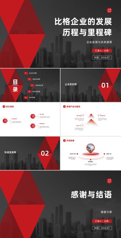 简约商务企业的发展历程与里程碑PPT 模板ID：67952