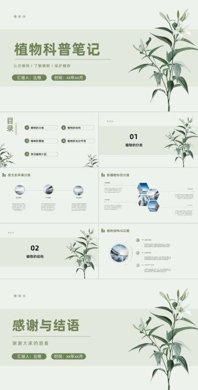 植物实景植物科普笔记PPT 模板ID：68010