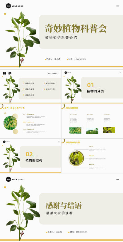 植物实景奇妙植物科普会PPT 模板ID：68012