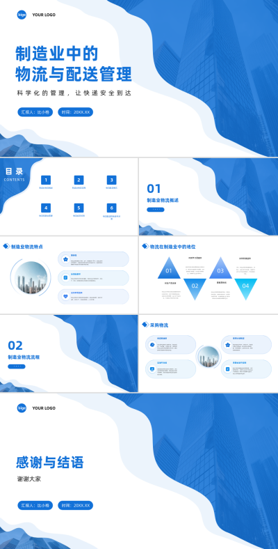 制造业中的物流与配送管理PPT 模板ID：68142