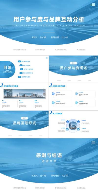 简约公司用户参与度与品牌互动分析PPT 模板ID：68306