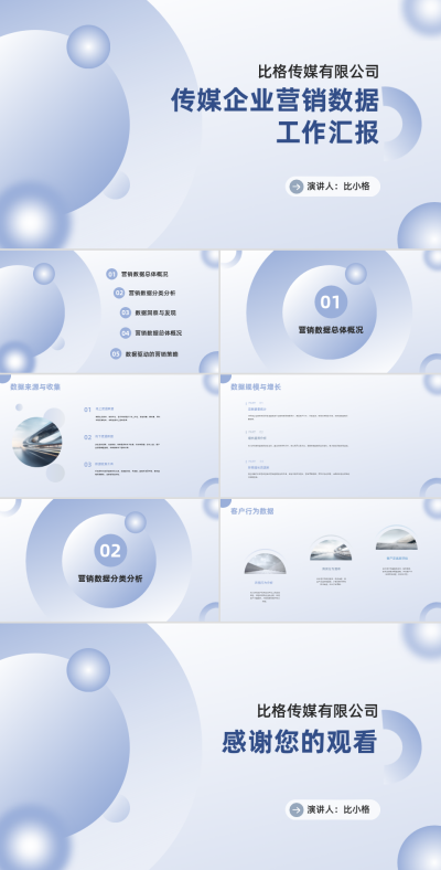 传媒企业营销数据工作汇报PPT 模板ID:68352