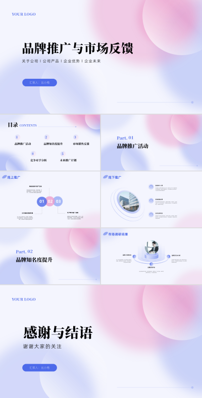 品牌推广与市场反馈PPT模板 模板ID：68383