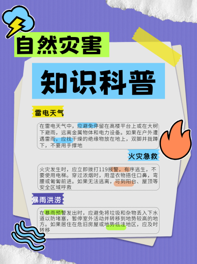 自然灾害知识科普小红书封面 模板ID：69084