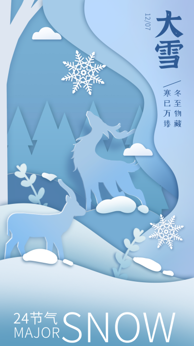 大雪节气祝福宣传海报 模板ID：71483
