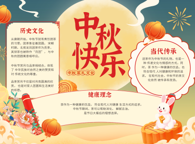 中秋节茶礼国潮习俗手抄报 模板ID：70107