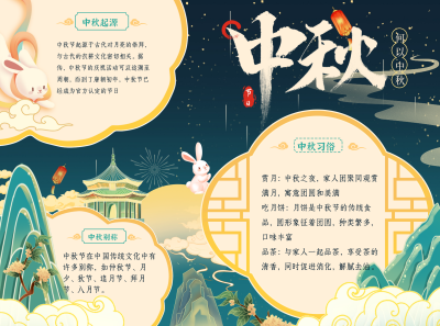 中秋节国潮习俗手抄报 模板ID:70105
