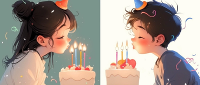 手绘男孩女孩生日许愿公众号首图 模板ID：70962