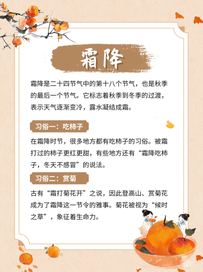 霜降节气习俗科普小红书封面 模板ID:71226