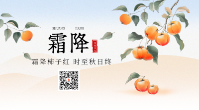 霜降节气柿子渐变手绘插画二维码 模板ID：71307