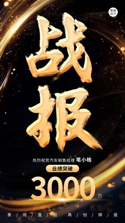 黑金销售业绩战报表彰海报 模板ID：71347