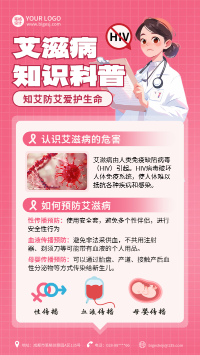 世界艾滋病日知识科普预防海报 模板ID:72214