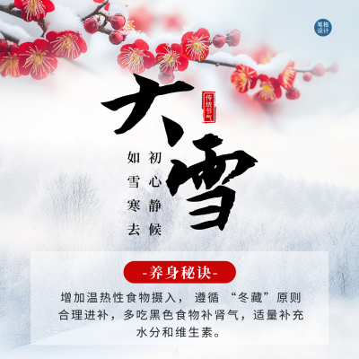 大雪节气习俗养生实景宣传方形海报 模板ID：72482