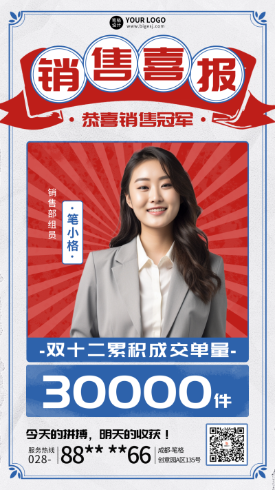 复古港风销售喜报宣传海报 模板ID：72622
