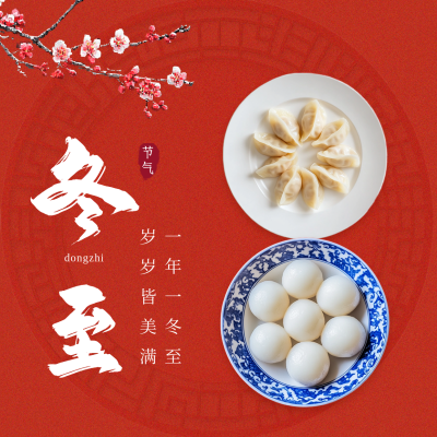 冬至节气饺子汤圆方形海报 模板ID：73142