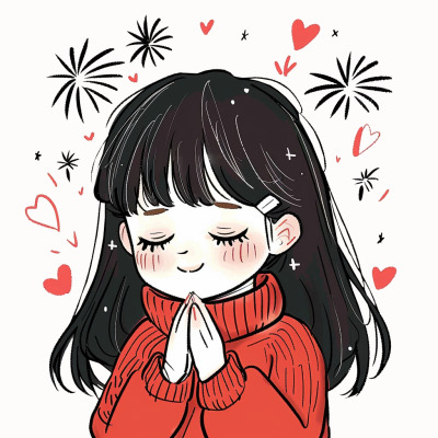 新年元旦节日许愿可爱小女生手绘卡通头像 模板ID:73738