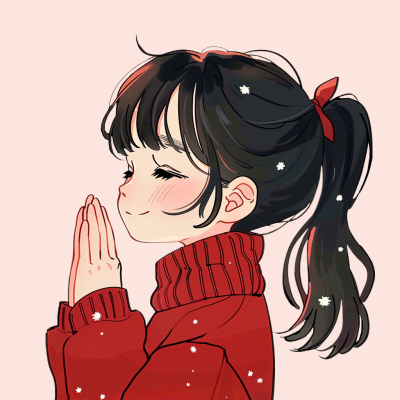 新年元旦节日许愿可爱小女生手绘卡通头像 模板ID：73739