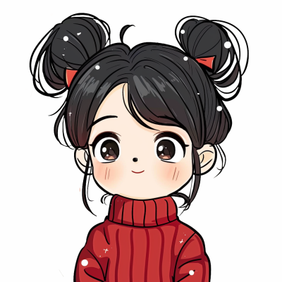 新年元旦节日可爱小女生手绘卡通头像 模板ID：73741