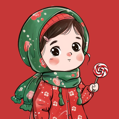 新年元旦节日喜庆可爱小女孩手绘卡通头像 模板ID:73759