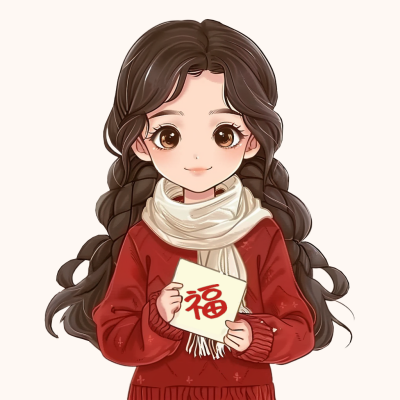 新年元旦节日可爱女生手绘卡通头像 模板ID:73762
