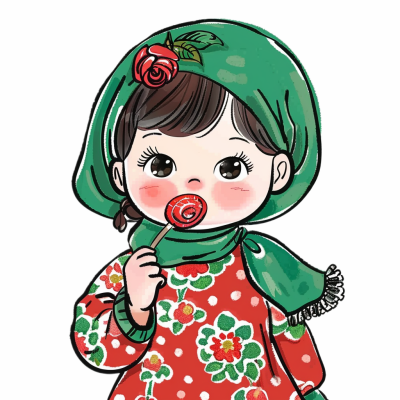 新年元旦节日可爱小女孩手绘卡通头像 模板ID:73767