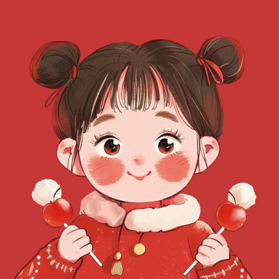 新年元旦节日喜庆可爱小女孩手绘卡通头像 模板ID:73770